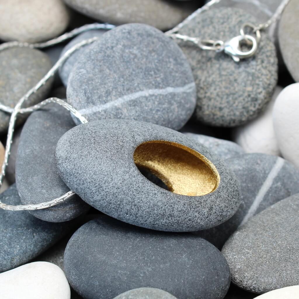 JDF8 Hollow Pebble Pendant by John and Dawn Field, available at Padstow Gallery, Cornwall