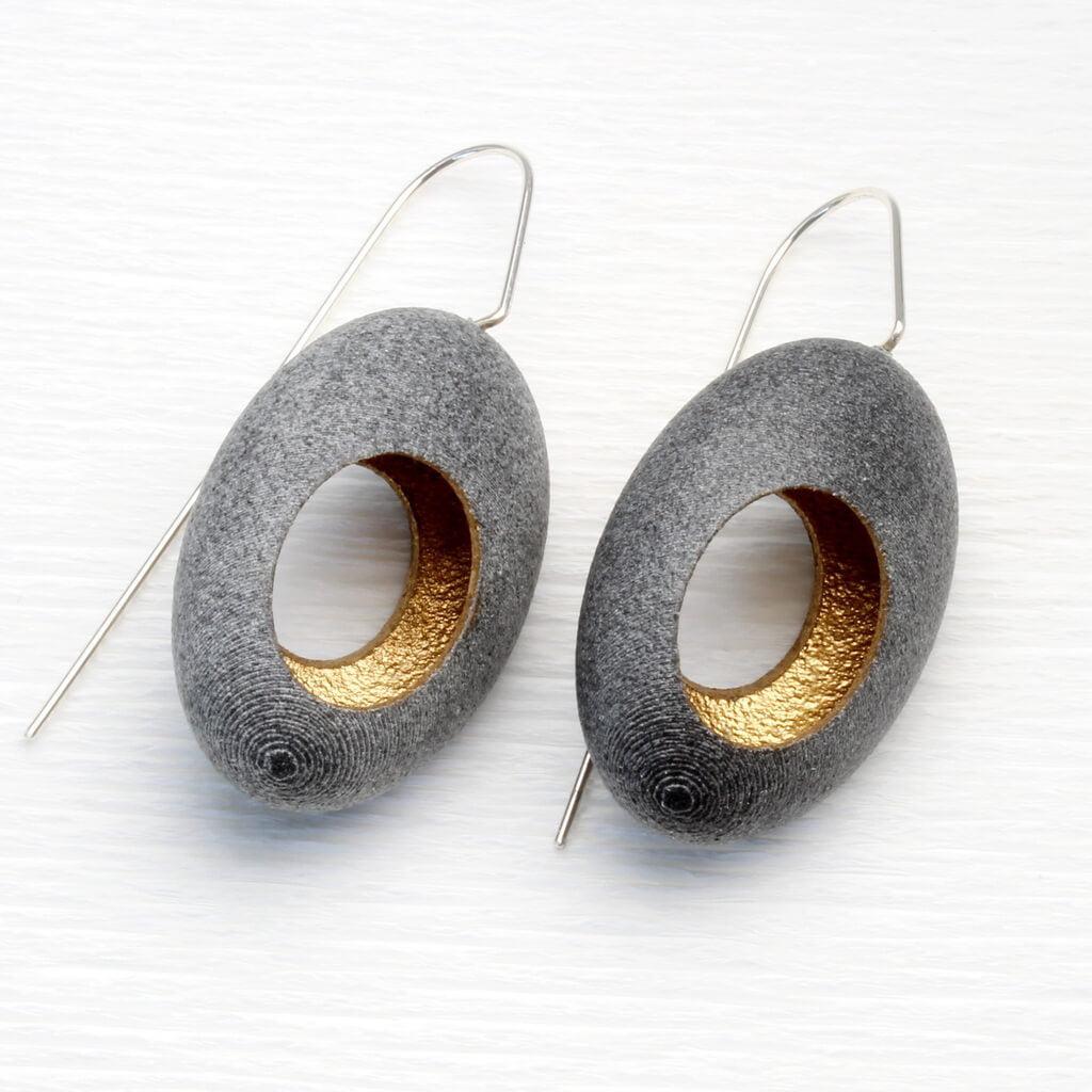 JDF6 Hollow Pebble Earrings by John and Dawn Field, available at Padstow Gallery, Cornwall