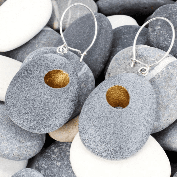 Hole Pebble Earrings by John and Dawn Field, available at Padstow Gallery, Cornwall