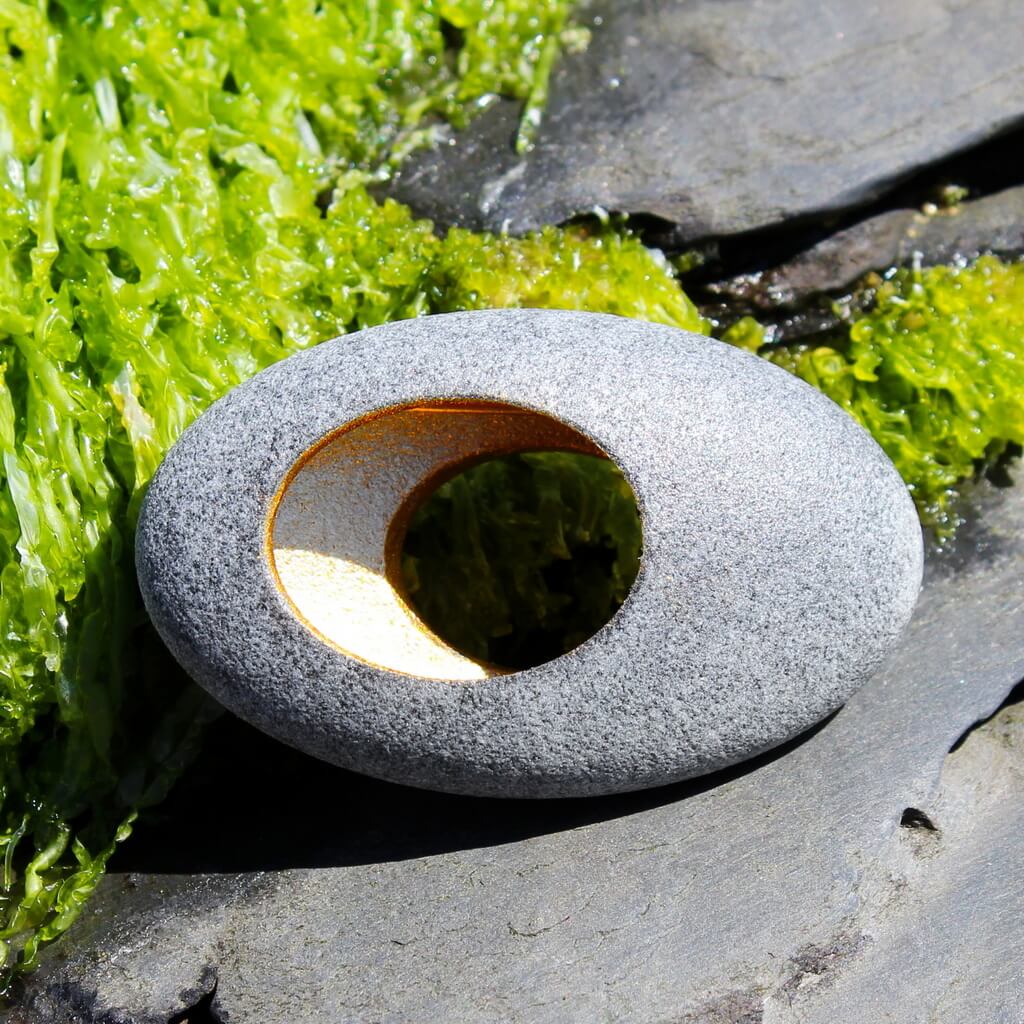 JDF7 Hollow Pebble Brooch by John and Dawn Field, available at Padstow Gallery, Cornwall