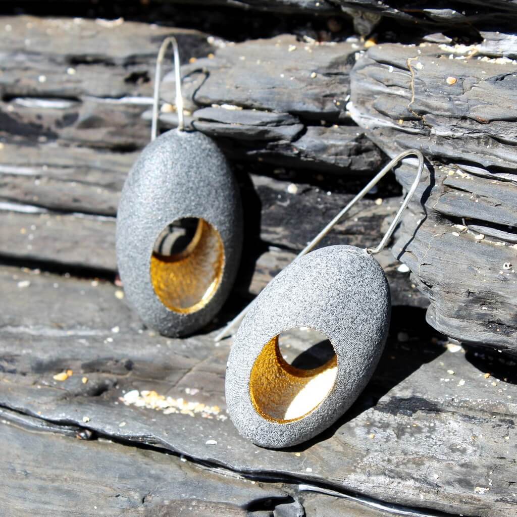 JDF6 Hollow Pebble Earrings by John and Dawn Field, available at Padstow Gallery, Cornwall