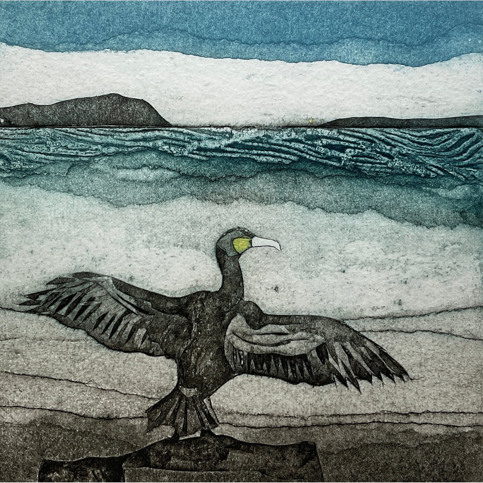 Spread Your Wings, limited edition collagraph  by Sarah Ross-Thompson available at Padstow Gallery, Cornwall