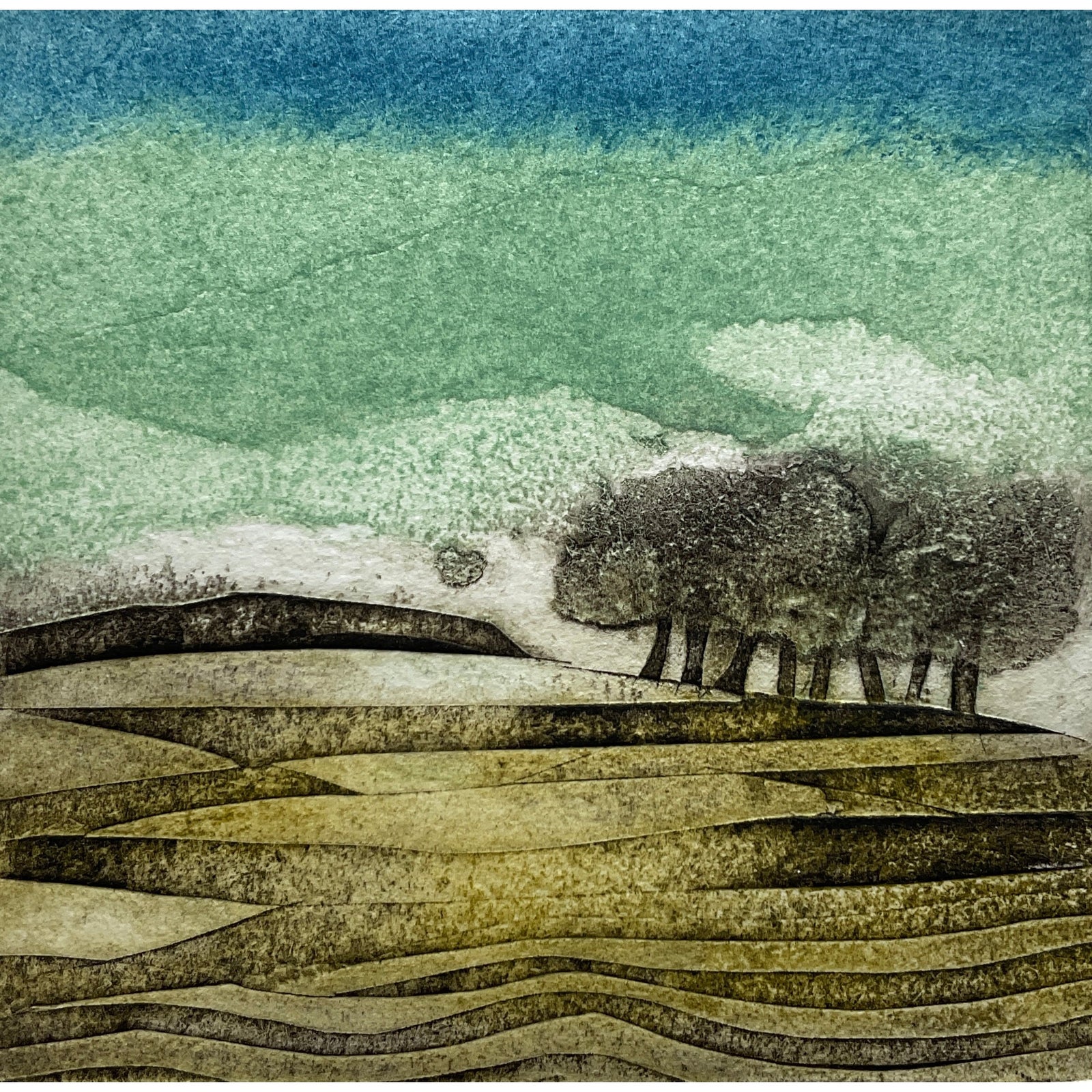 Stand Off, limited edition collagraph  by Sarah Ross-Thompson available at Padstow Gallery, Cornwall