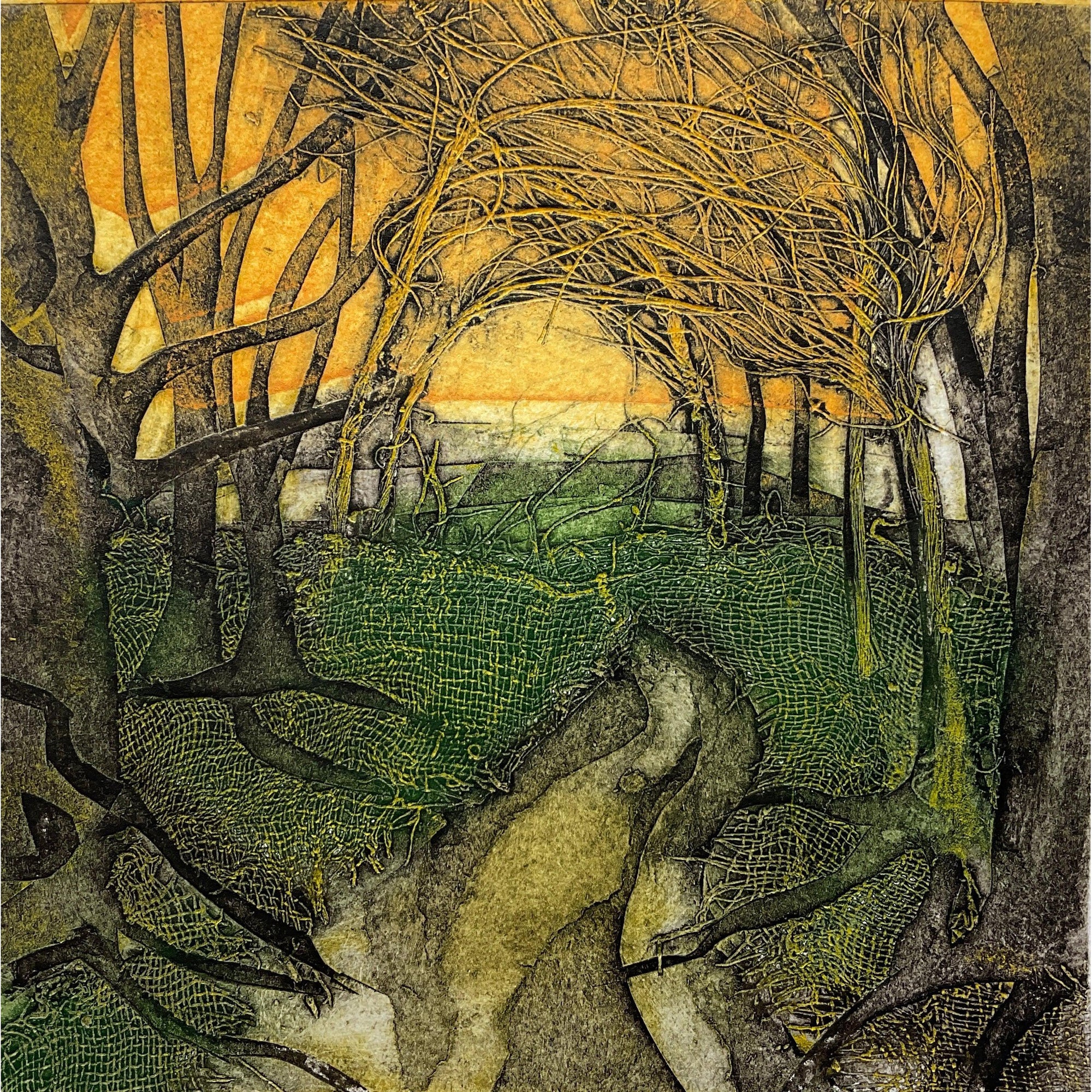 The Ceaseless Quest, limited edition collagraph  by Sarah Ross-Thompson available at Padstow Gallery, Cornwall