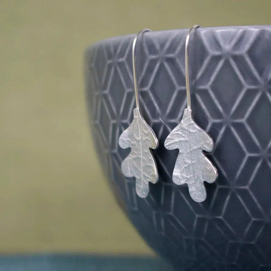 Watercolour Oak Leaf Earrings by Jo Tinley, at Padstow Gallery, Cornwall