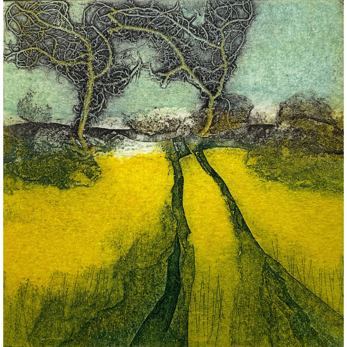 Well Worn Ways, limited edition collagraph  by Sarah Ross-Thompson available at Padstow Gallery, Cornwall