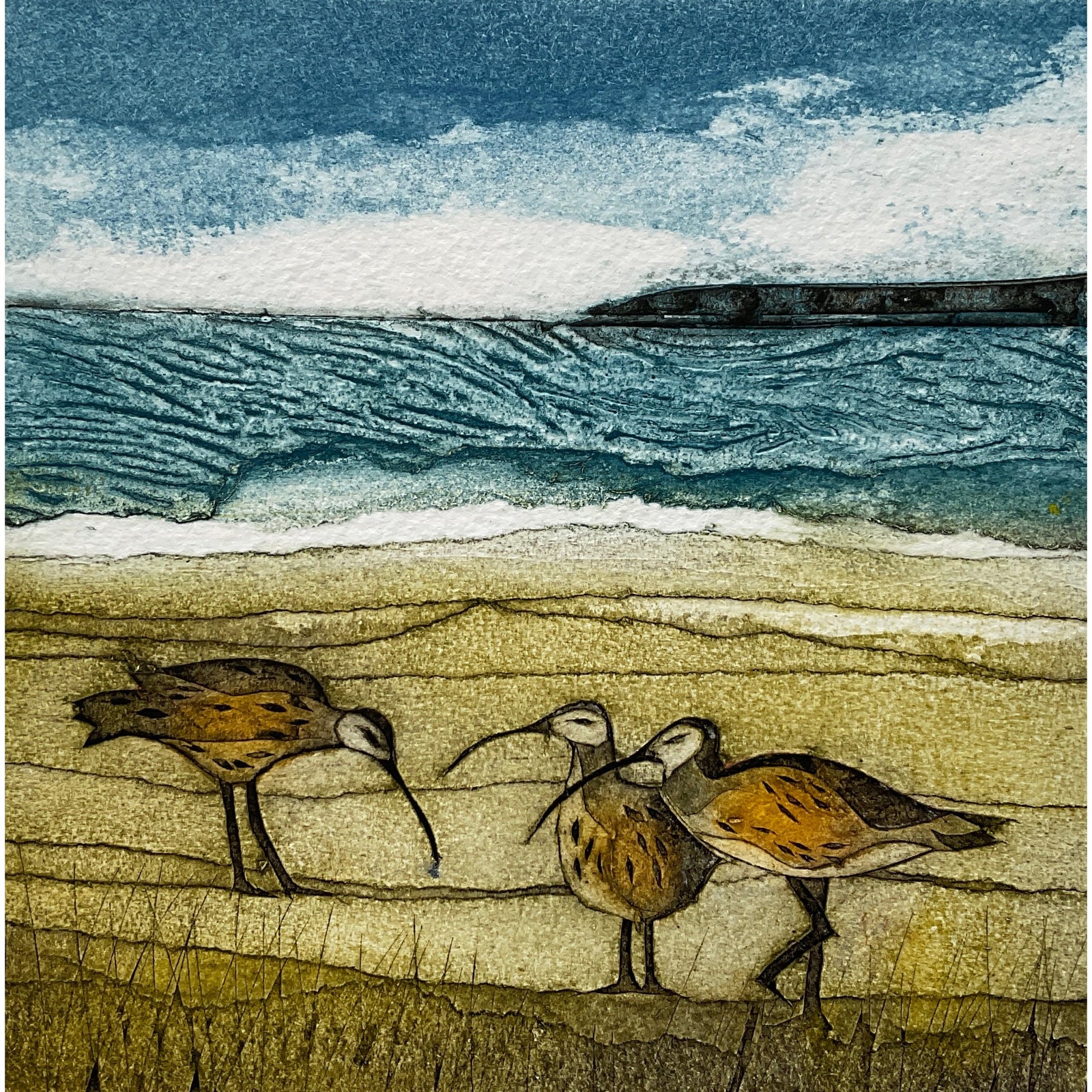 When Will We Three, limited edition collagraph  by Sarah Ross-Thompson available at Padstow Gallery, Cornwall