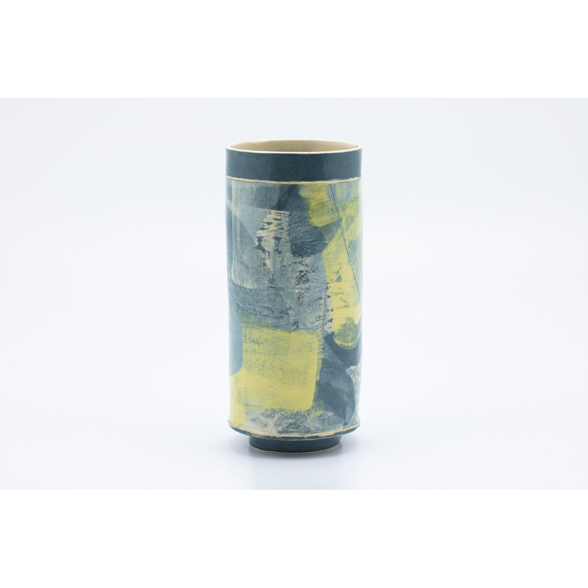 Mid Vessel (MV33) | Navy and Yellow | handbuilt ceramic created by Emily-Kriste Wilcox, available from Padstow Gallery, Cornwall