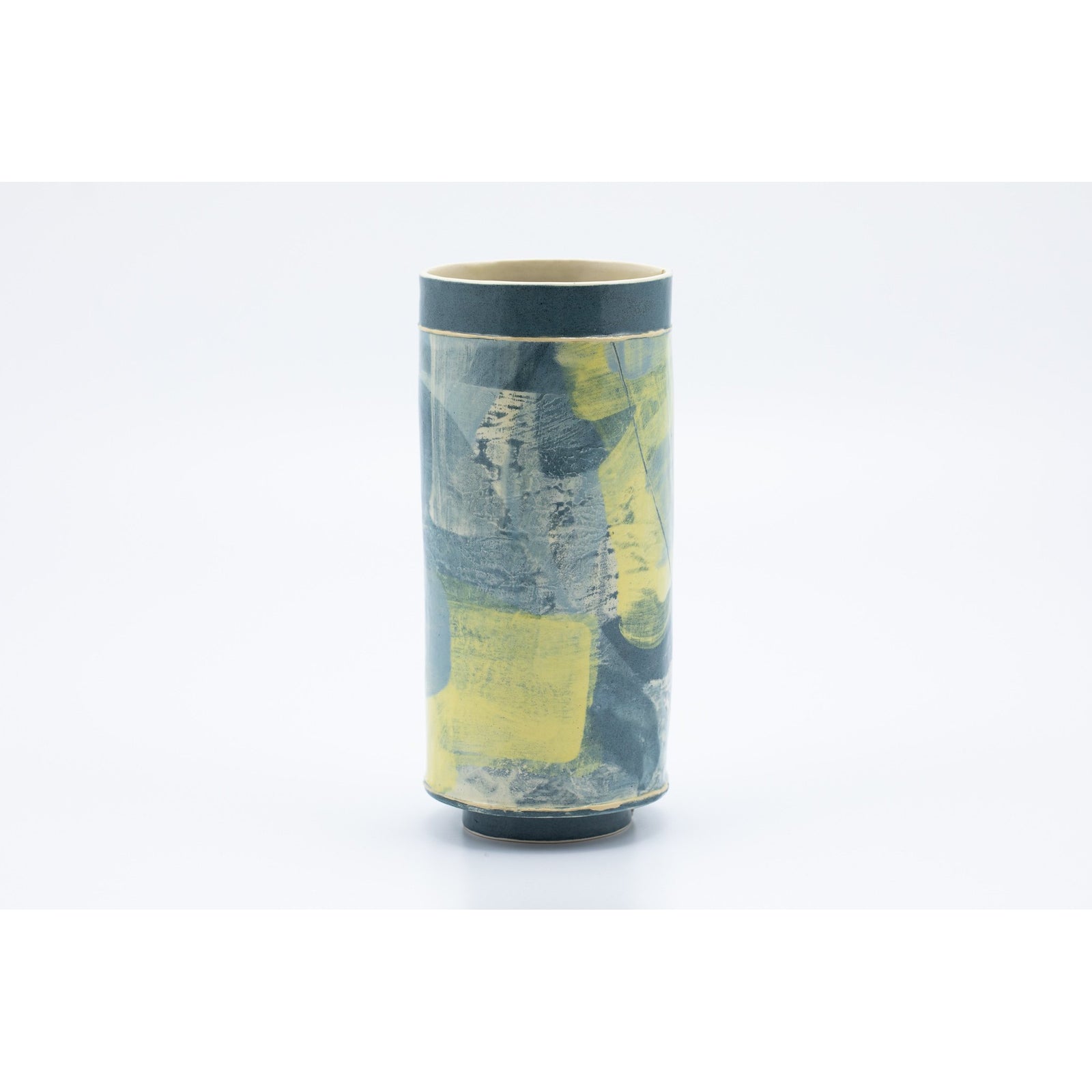Mid Vessel (MV33) | Navy and Yellow | handbuilt ceramic created by Emily-Kriste Wilcox, available from Padstow Gallery, Cornwall