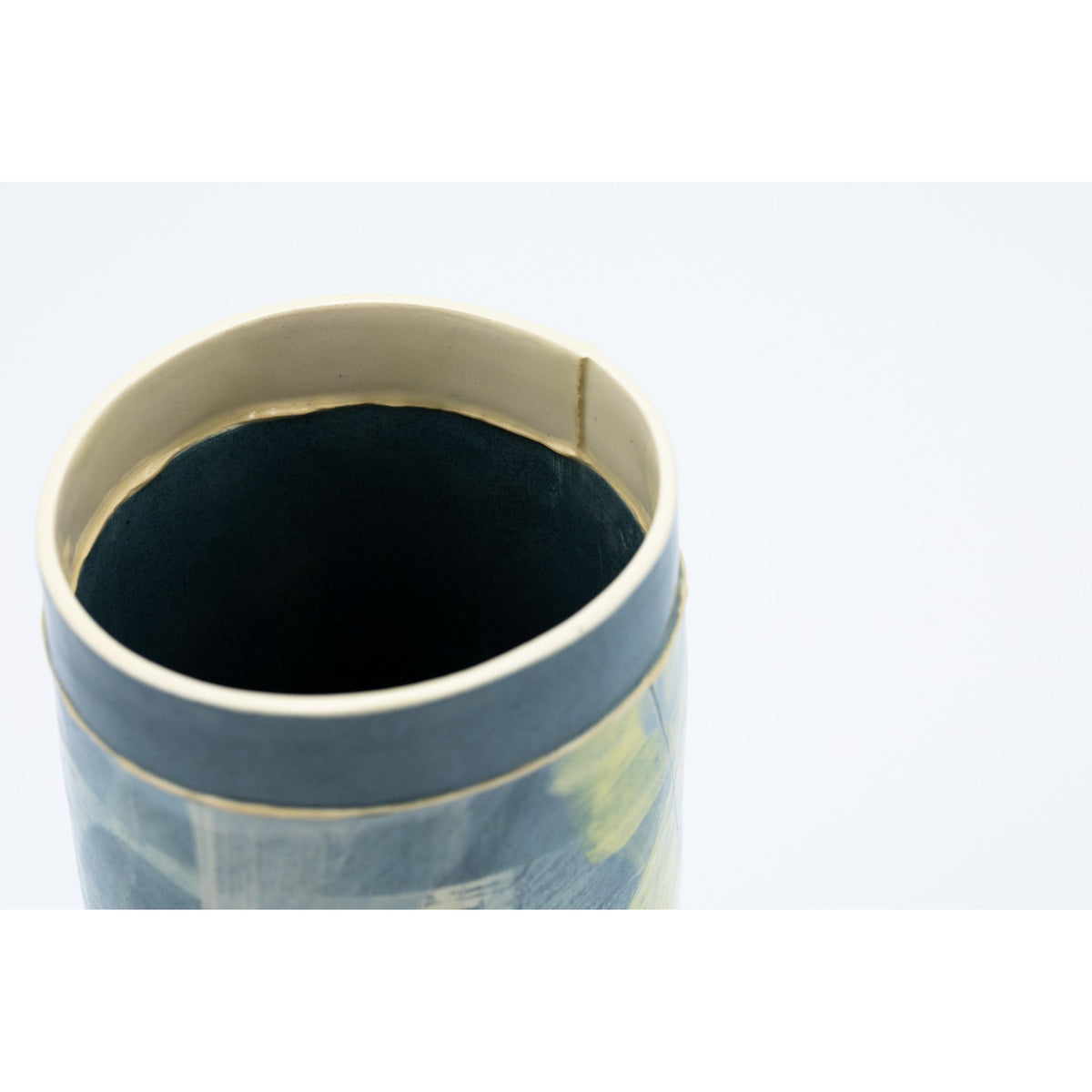 Mid Vessel (MV33) | Navy and Yellow | handbuilt ceramic created by Emily-Kriste Wilcox, available from Padstow Gallery, Cornwall