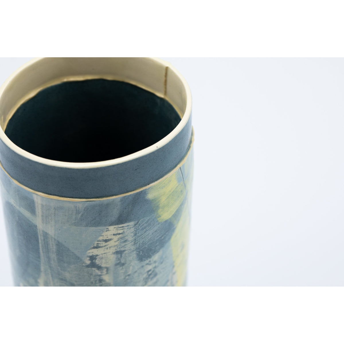 Mid Vessel (MV33) | Navy and Yellow | handbuilt ceramic created by Emily-Kriste Wilcox, available from Padstow Gallery, Cornwall
