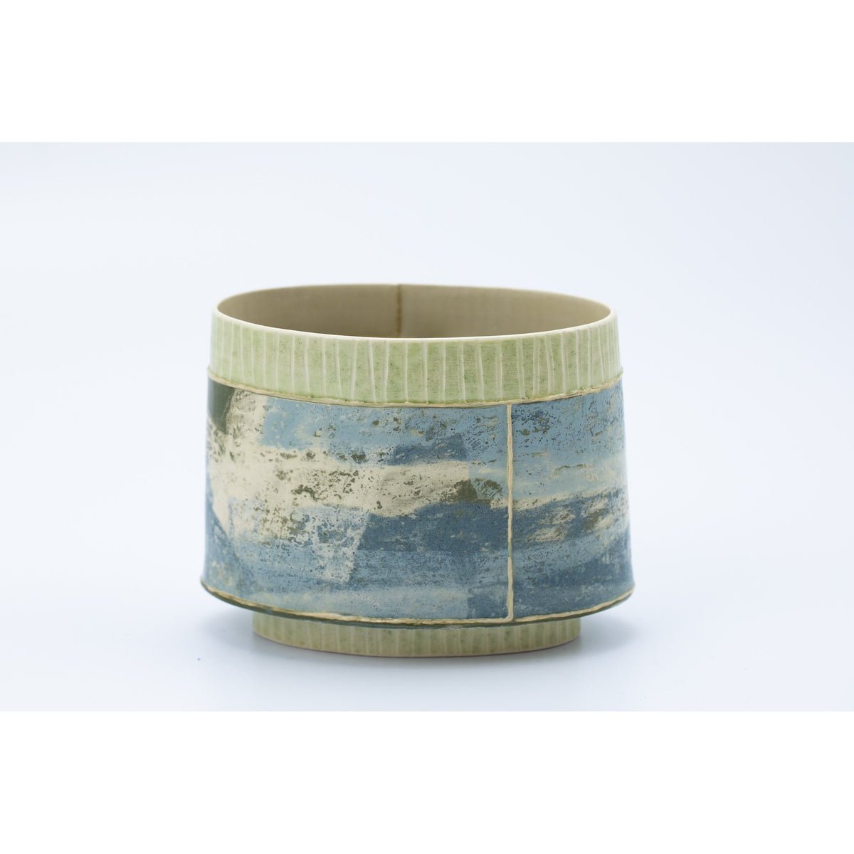 Small Oval Vessel (SO69) | Green Stripe | handbuilt ceramic created by Emily-Kriste Wilcox, available from Padstow Gallery, Cornwall