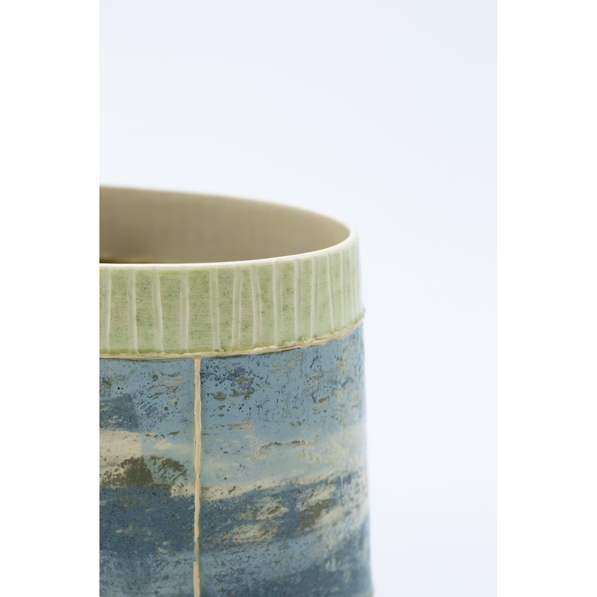 Small Oval Vessel (SO69) | Green Stripe | handbuilt ceramic created by Emily-Kriste Wilcox, available from Padstow Gallery, Cornwall