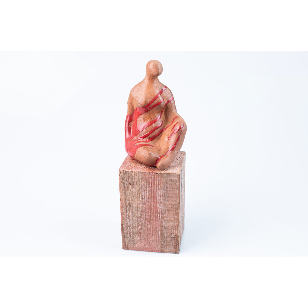 &#39;Fem&#39; seated figure on timber plinth, by Sophie Howard, available from Padstow Gallery, Cornwall