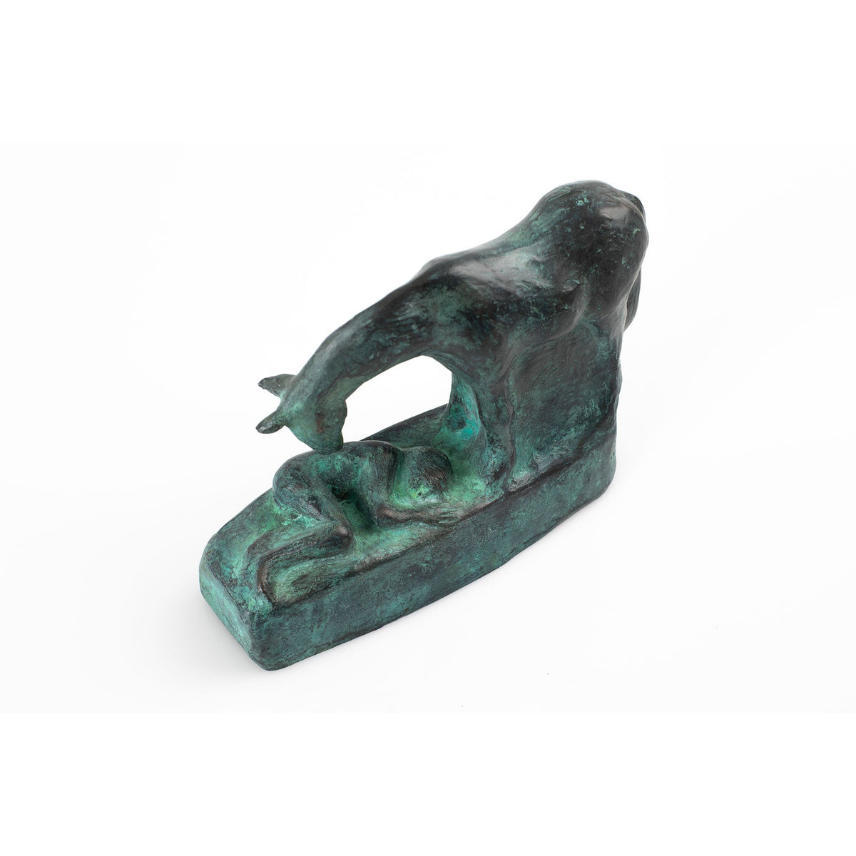 Lying open edition bronze resin sculpture by Sophie Howard, available at Padstow Gallery, Cornwall