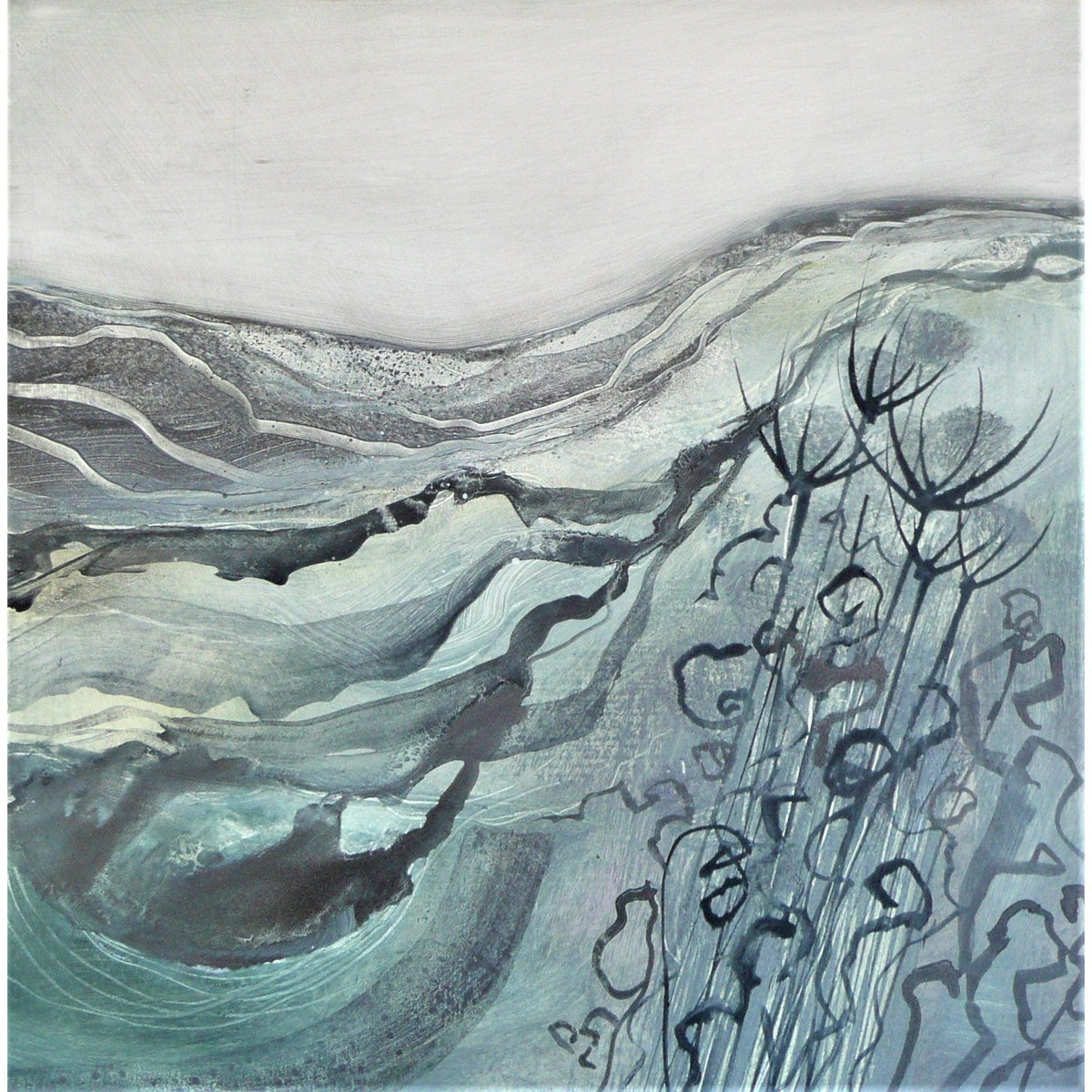 ‘The wind in the fields&#39; oil on wood block by Ruth Taylor, available at Padstow Gallery, Cornwall