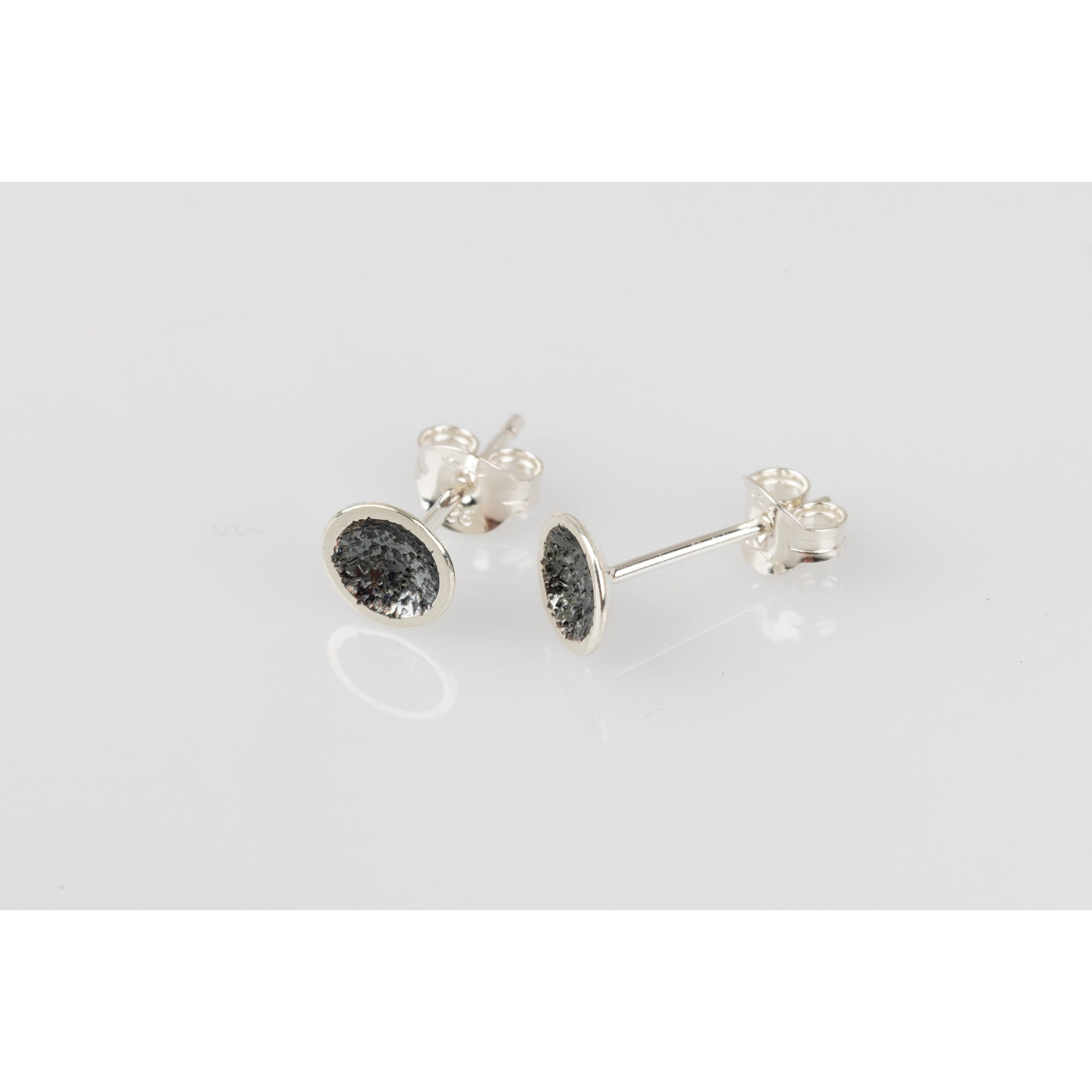'SA Ea49 Domed oxidised textured studs' by Sandra Austin jewellery, available at Padstow Gallery, Cornwall