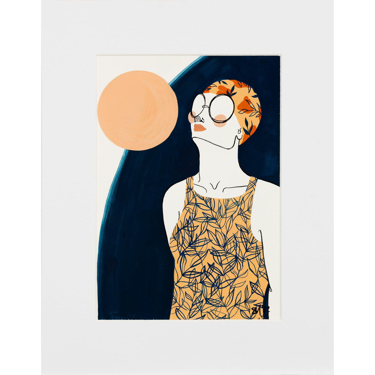 Sunset Swimmer No12 gouache original by Sophie Moore, available at Padstow Gallery, Cornwall