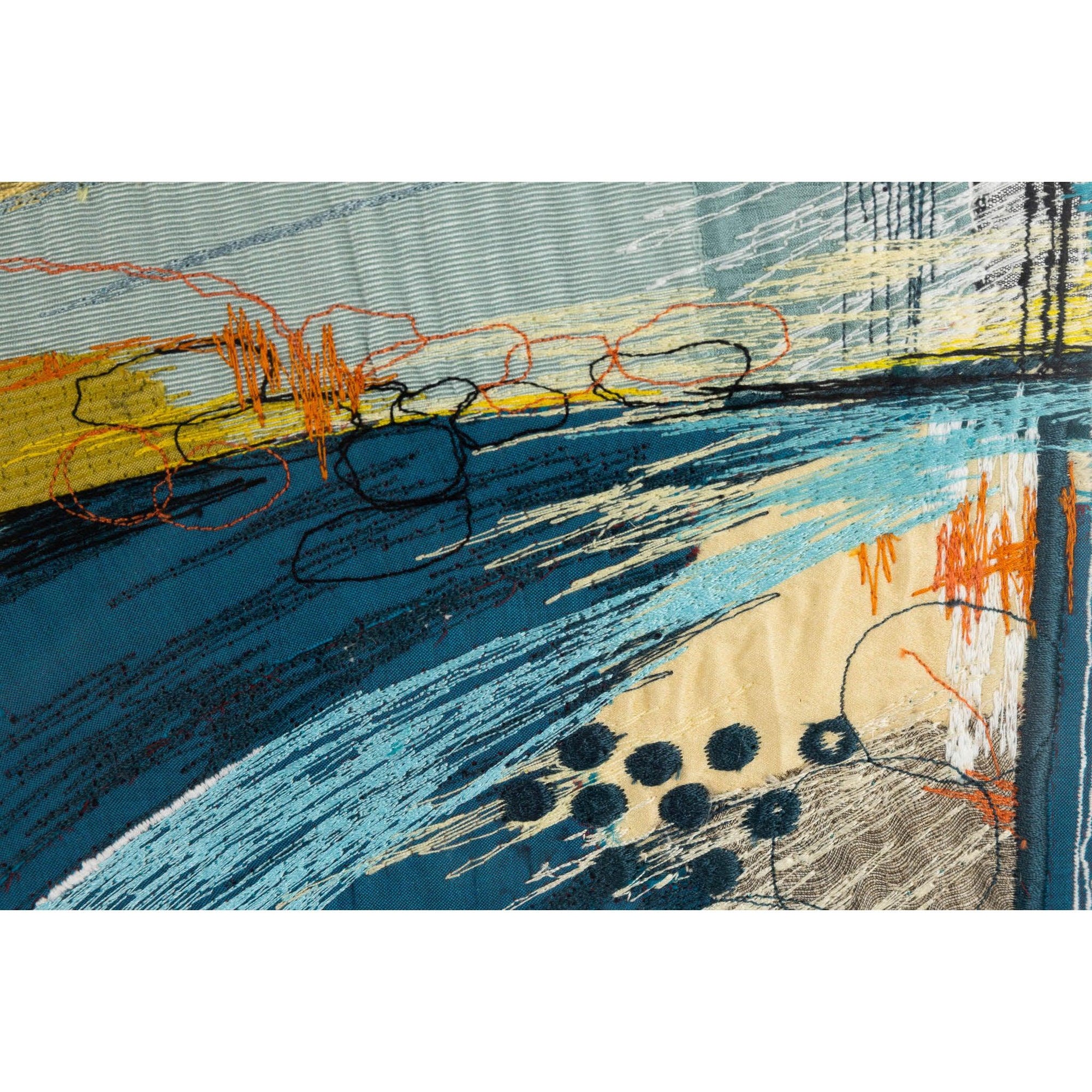 'Half a Yellow Sun' dynamic stitched textiles by Sarah Pooley, available at Padstow Gallery, Cornwall