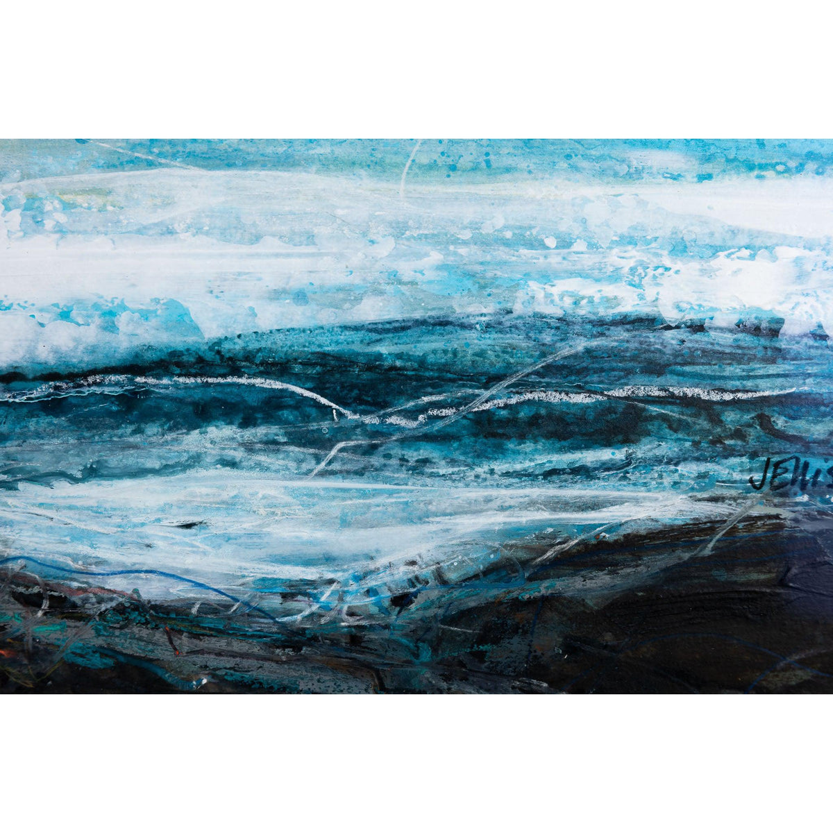 Cresting mixed media original by Jo Ellis, available at Padstow Gallery, Cornwall