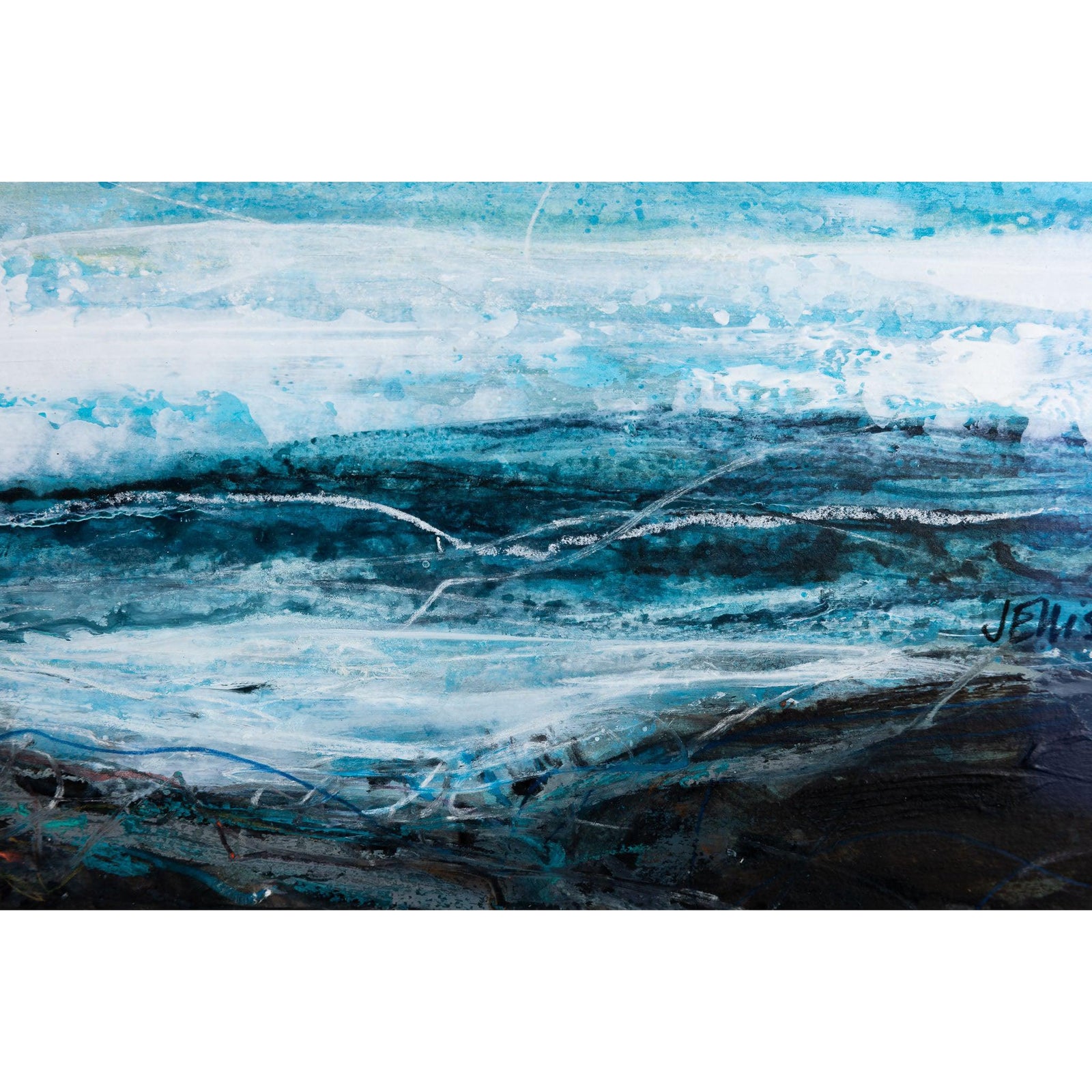 Cresting mixed media original by Jo Ellis, available at Padstow Gallery, Cornwall