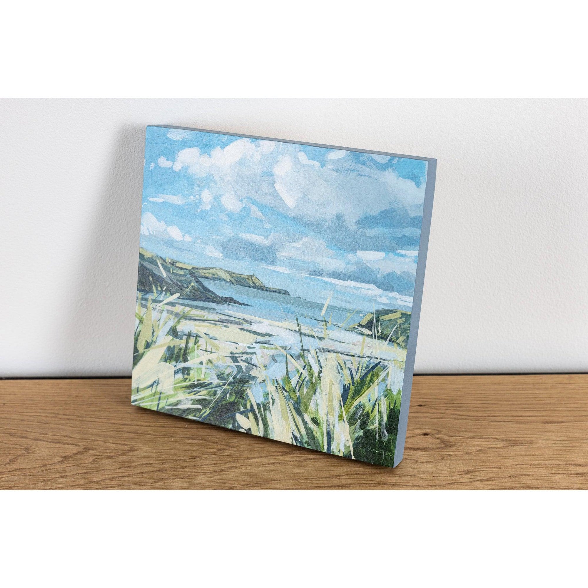 ‘Baby’s Bay’ acrylic on wood block by Imogen Bone. Available at Padstow Gallery, Cornwall