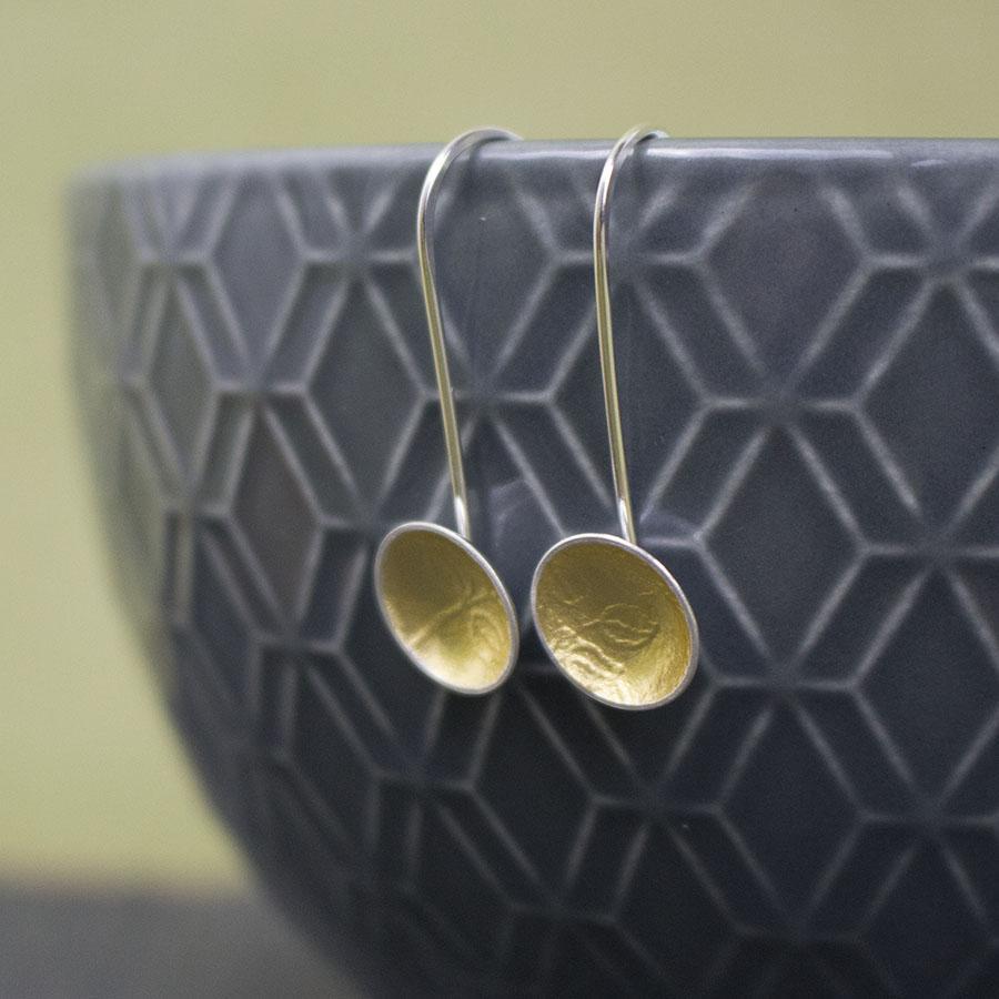JT313 Golden Watercolour Vines Cup Drop Earrings by Jo Tinley at Padstow Gallery, Cornwall