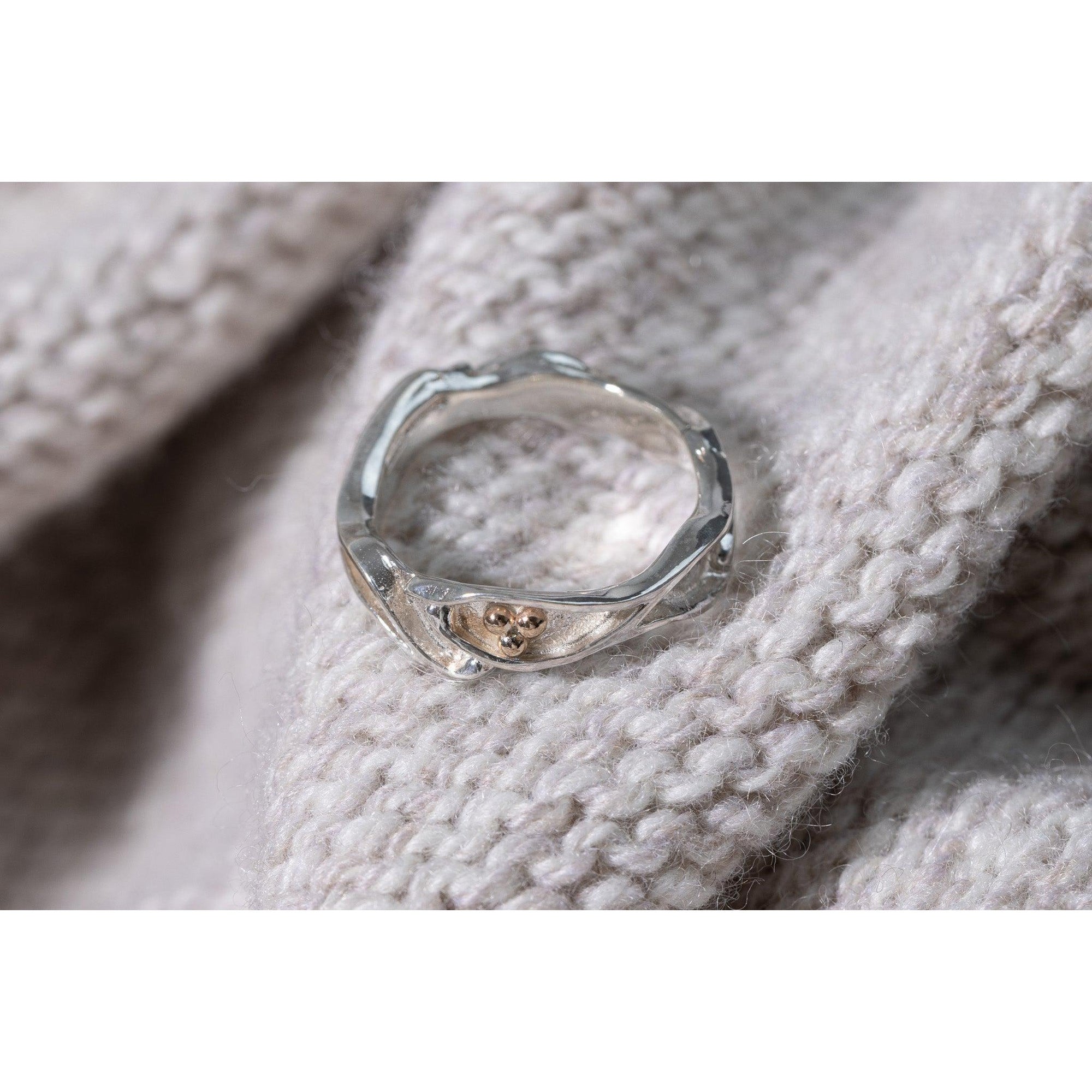 'LG57 - Silver Ring with 9ct Gold Beads' by Les Grimshaw, available at Padstow Gallery, Cornwall