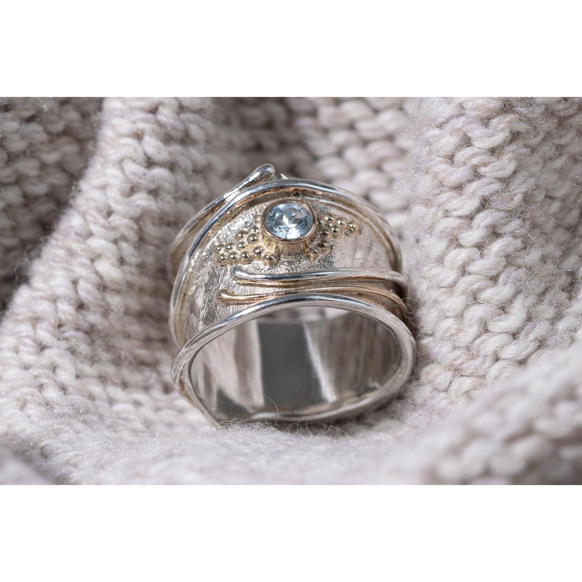 'LG61 - Wide Silver Ring with 9ct Gold 4mm Topaz Ring ' by Les Grimshaw, available at Padstow Gallery, Cornwall