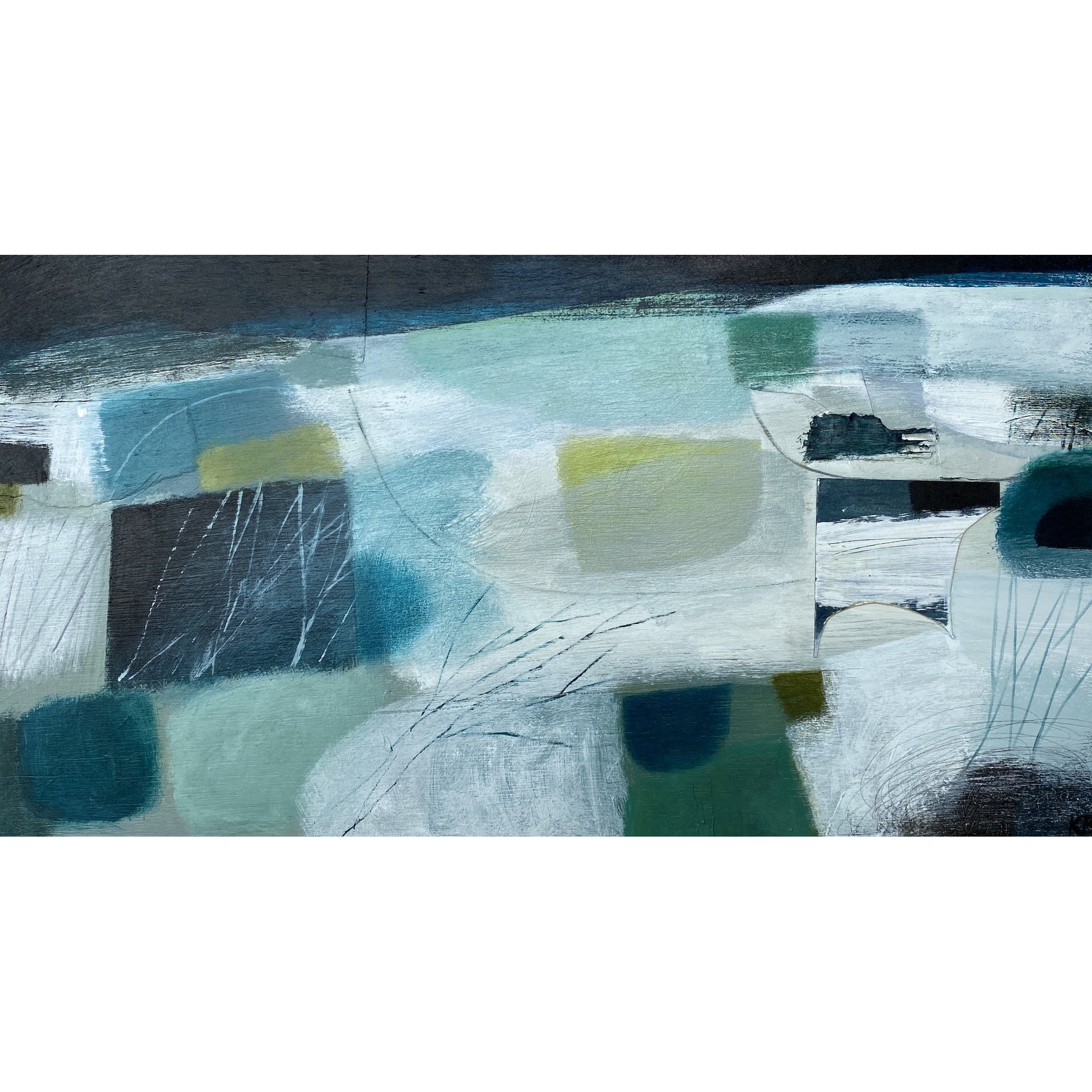 Land Colours 3, mixed media by Karen Birchwood, available from Padstow Gallery, Cornwall