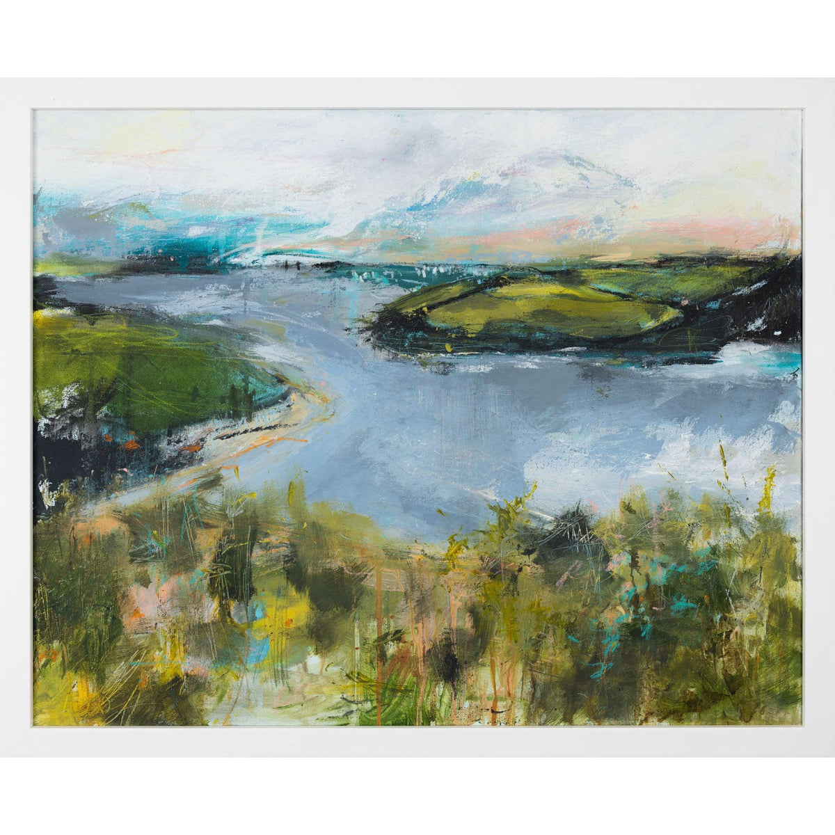 &#39;Above Daymer&#39; mixed media original by Sarah Pooley, available at Padstow Gallery, Cornwall.
