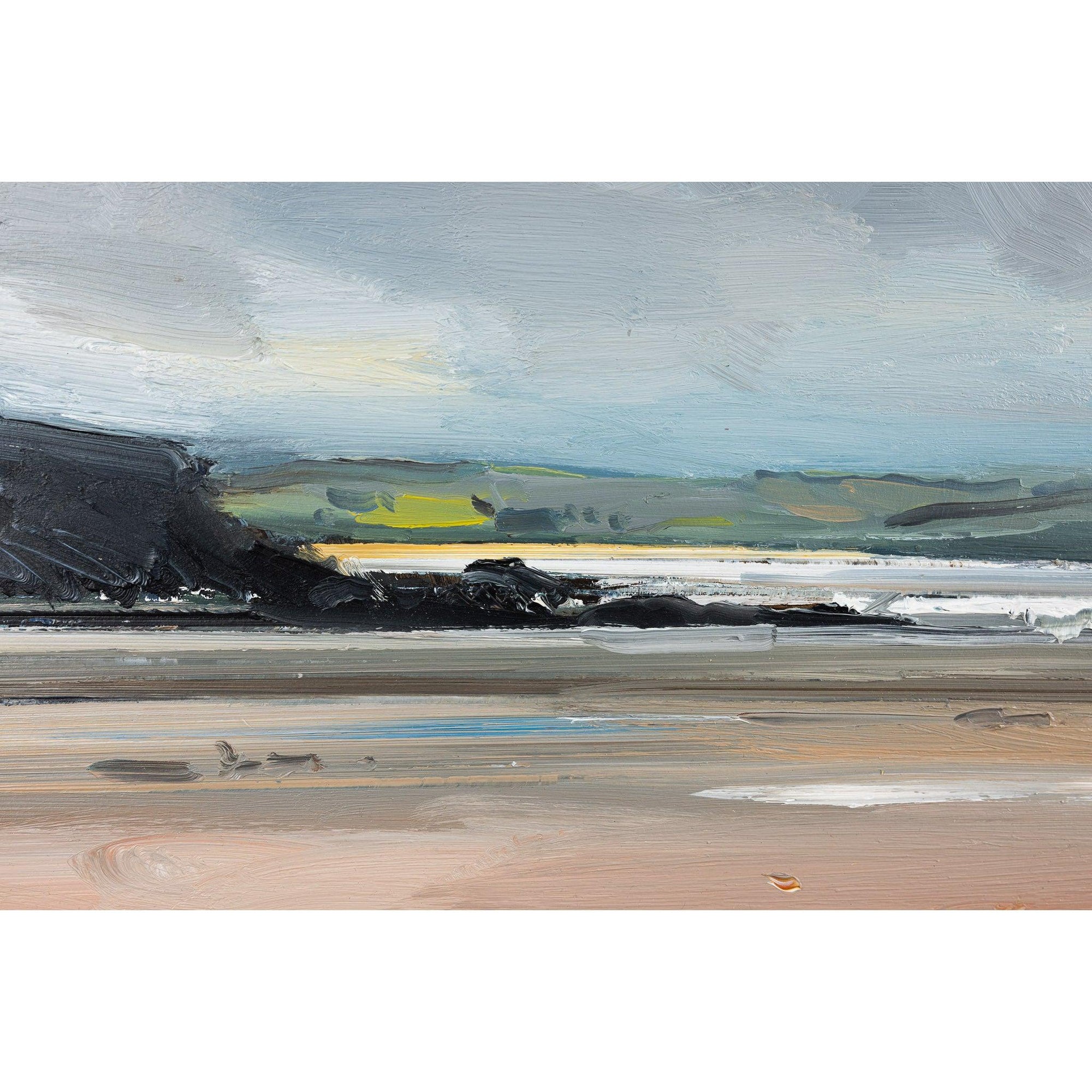 ‘Polzeath Beach on an Autumn day' oil on board original by David Atkins, available at Padstow Gallery, Cornwall