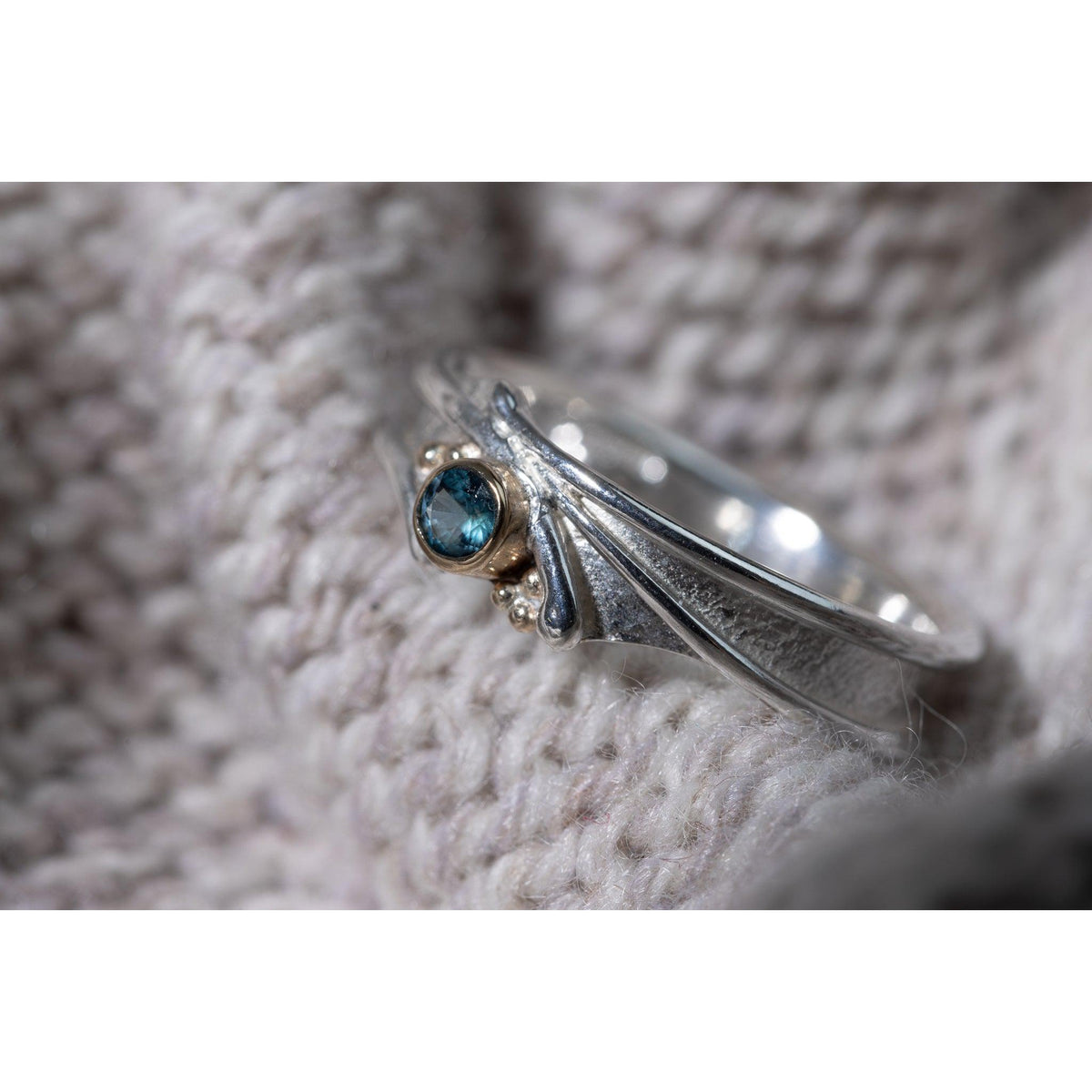 &#39;LG62 - Silver Ring with 9ct Gold 3.5mm London Blue Topaz Ring &#39; by Les Grimshaw, available at Padstow Gallery, Cornwall