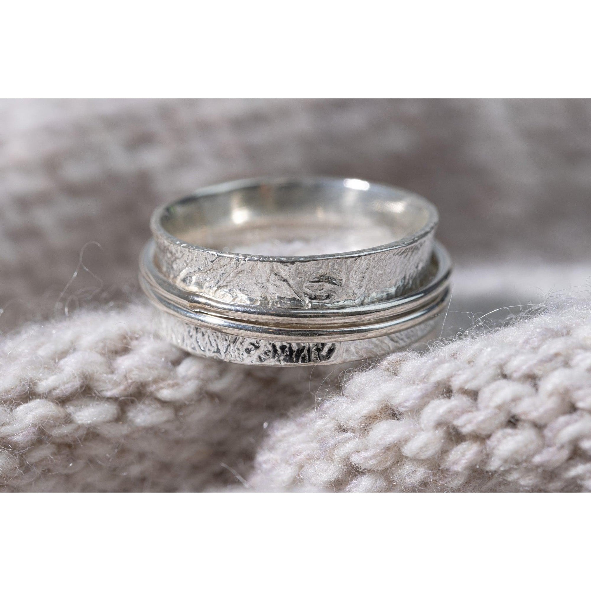 'LG52 - Silver Double 'Worry' Ring' by Les Grimshaw, available at Padstow Gallery, Cornwall