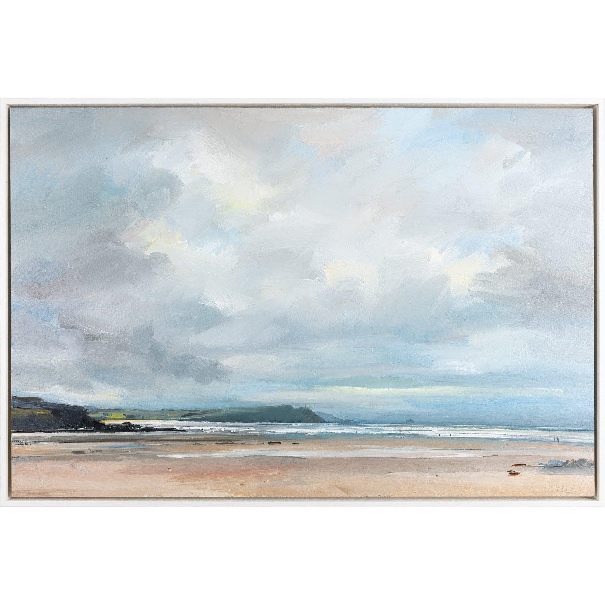‘Polzeath Beach on an Autumn day' oil on board original by David Atkins, available at Padstow Gallery, Cornwall