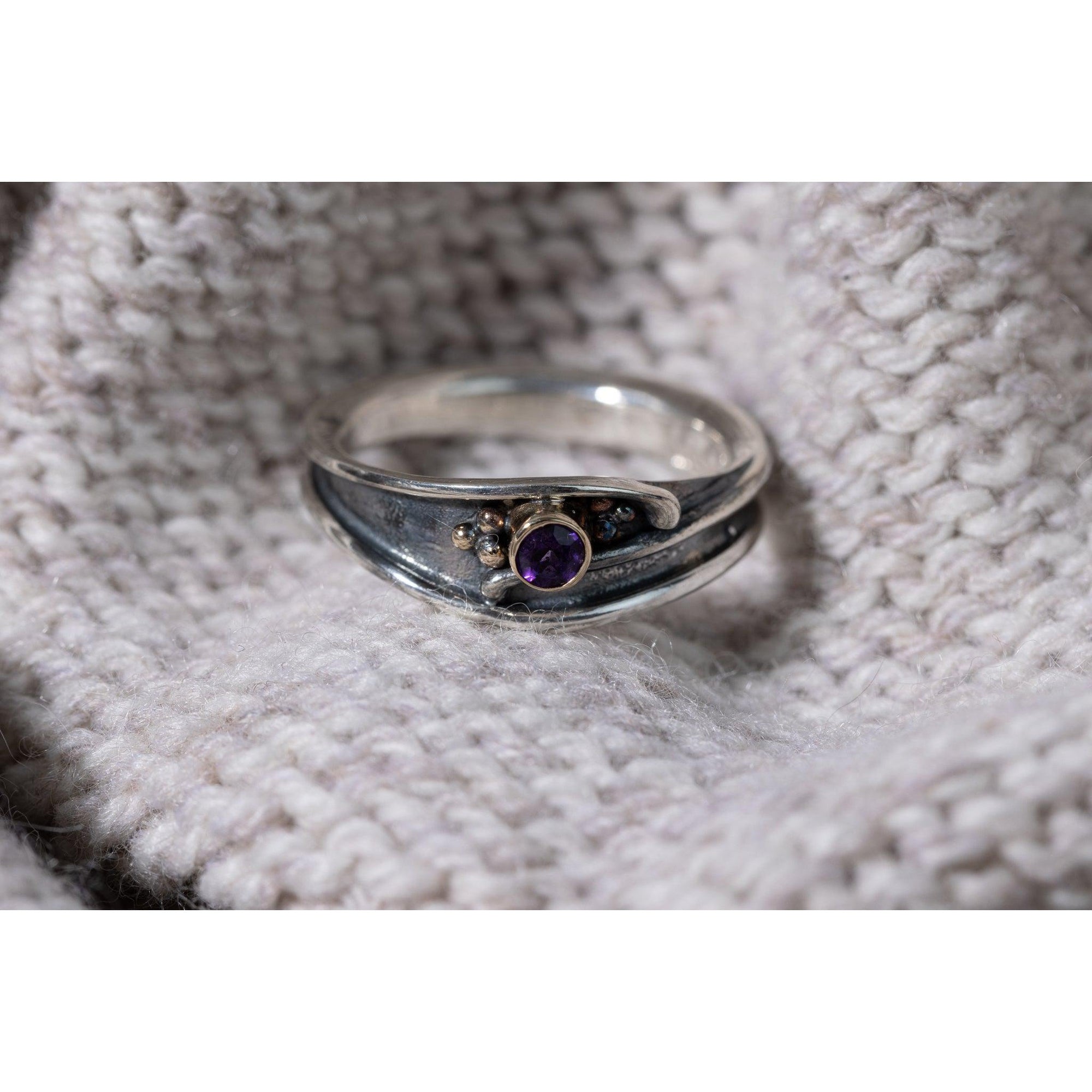 'LG67 - Silver Ring with 9ct Gold 3.5mm Amethyst Ring ' by Les Grimshaw, available at Padstow Gallery, Cornwall