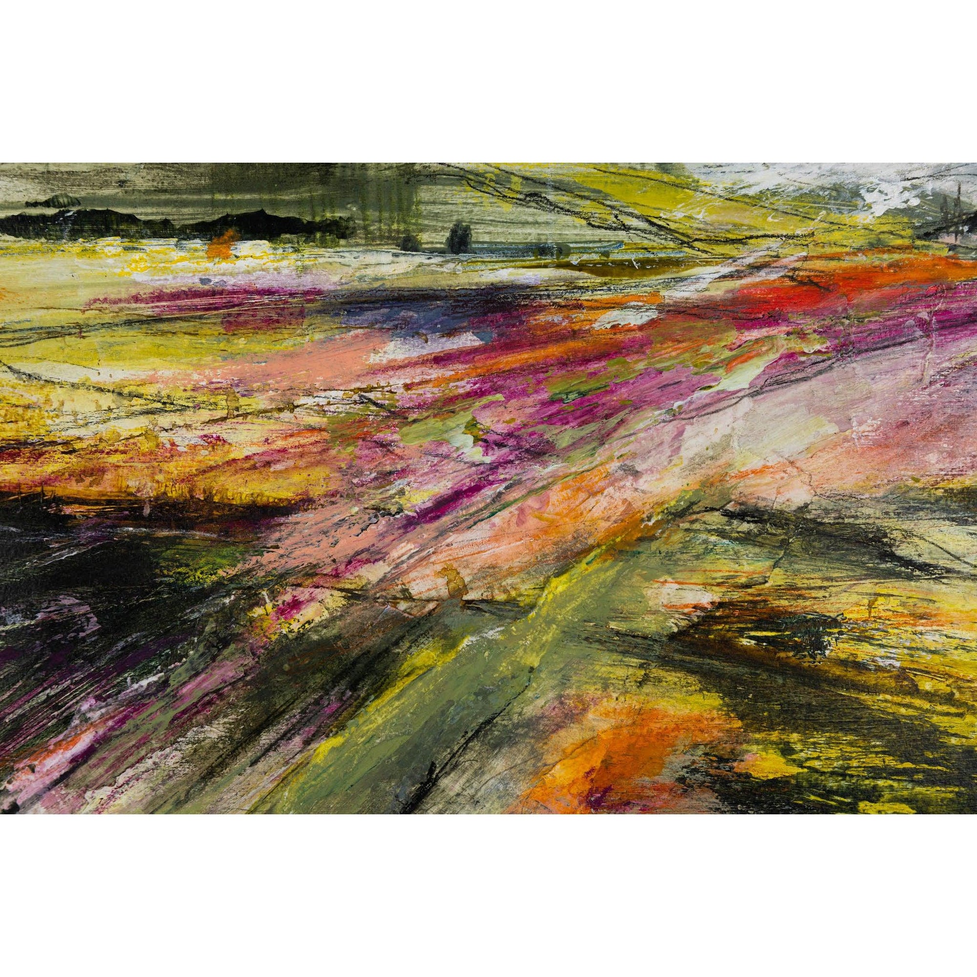 'Fertile land - Combeshead' mixed media original by Sarah Pooley, available at Padstow Gallery, Cornwall.