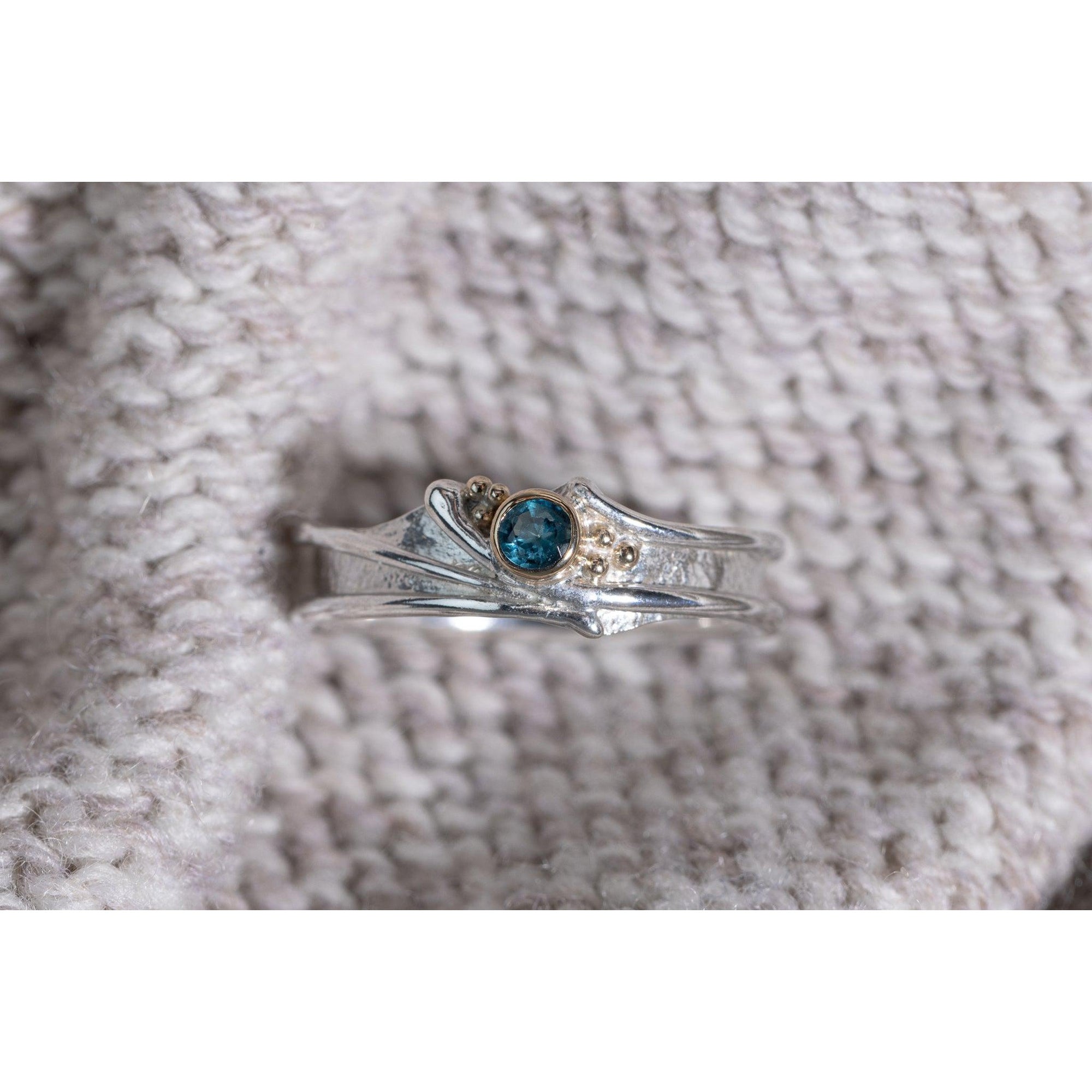 'LG62 - Silver Ring with 9ct Gold 3.5mm London Blue Topaz Ring ' by Les Grimshaw, available at Padstow Gallery, Cornwall