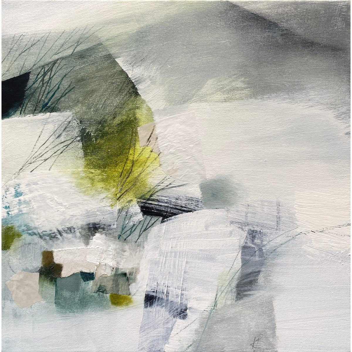 Hill Mist 4, mixed media by Karen Birchwood, available from Padstow Gallery, Cornwall
