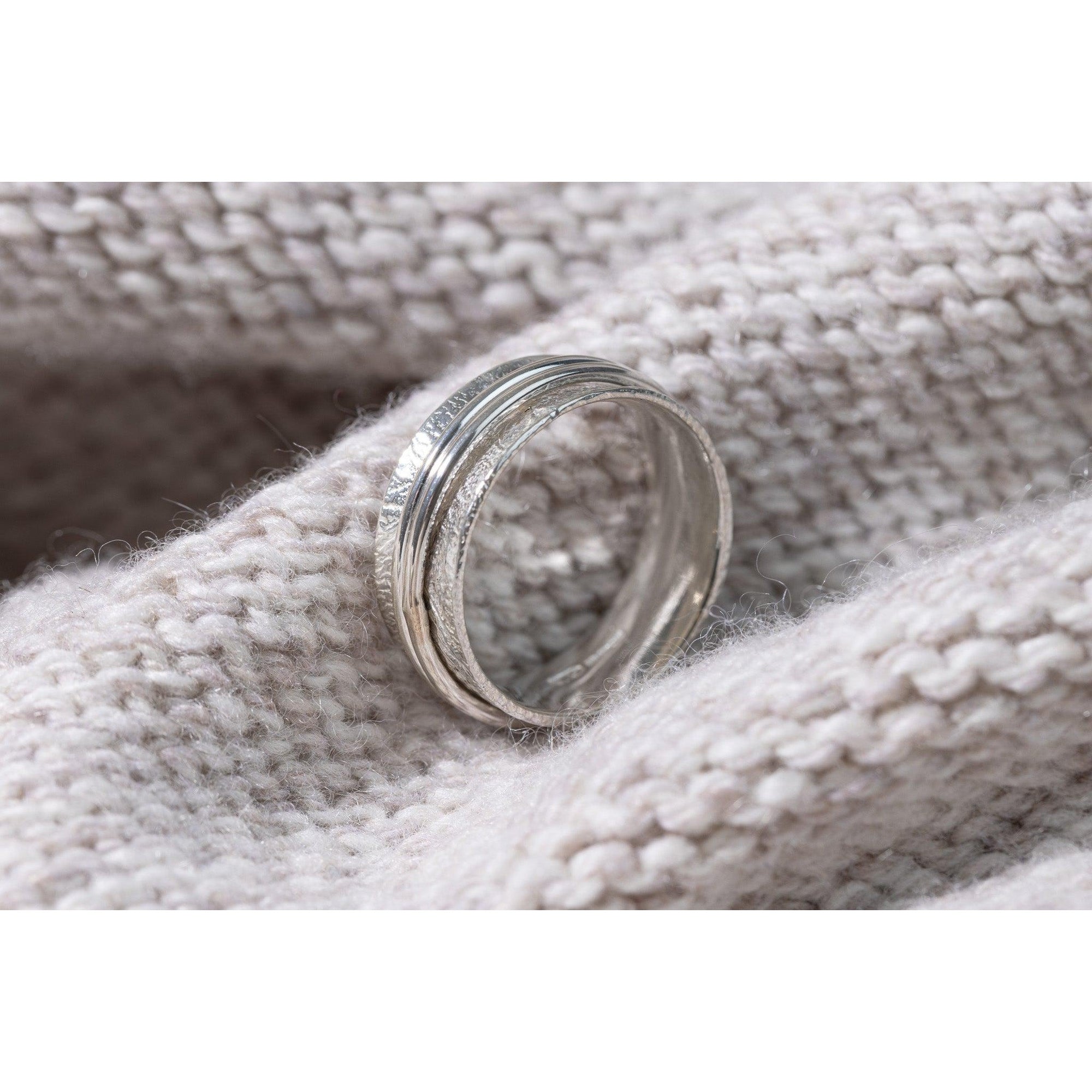 'LG52 - Silver Double 'Worry' Ring' by Les Grimshaw, available at Padstow Gallery, Cornwall