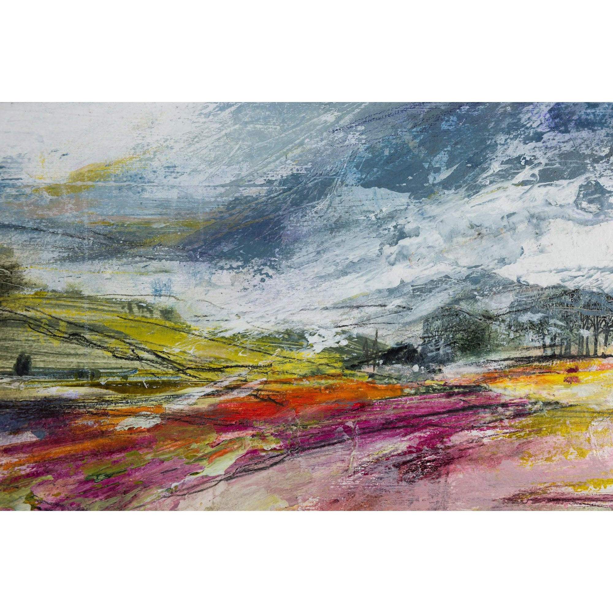 'Fertile land - Combeshead' mixed media original by Sarah Pooley, available at Padstow Gallery, Cornwall.